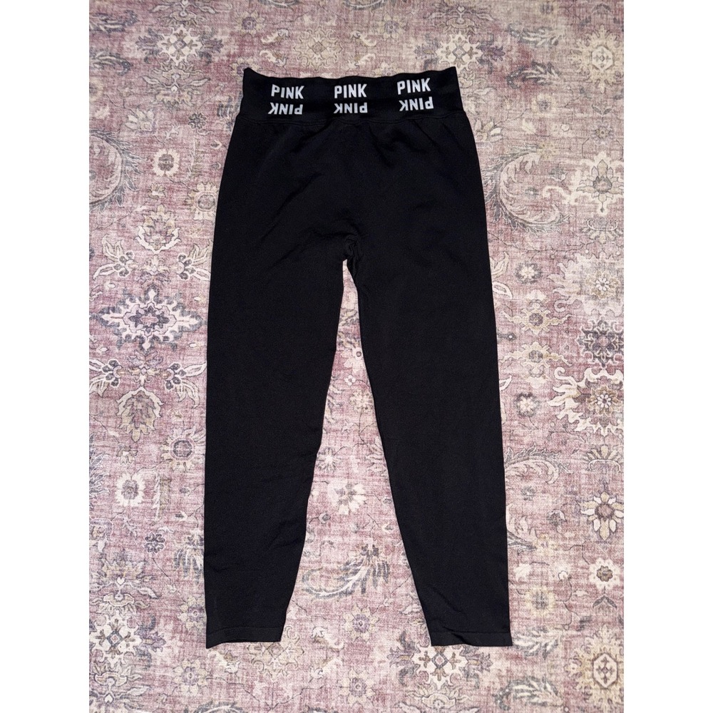 PINK Active Victoria's Secret Black Logo Waistband Leggings XL Seamless Yoga‎